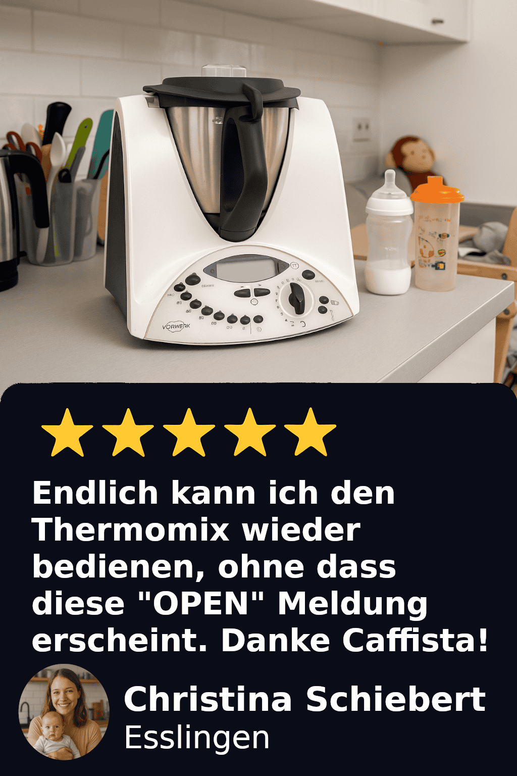 Rezension von Frau Schiebert zur Reparatur ihres TM31 von Caffista